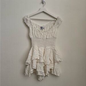 Princess Polly Cream Ruffled Off-Shoulder Romper